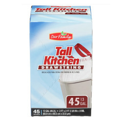 Tall Kitchen Trash Bags with Drawstring 13gal 6/45ct