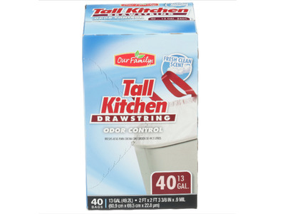 Tall Kitchen Trash Bags with Drawstring Fresh Scent 13gal 6/40ct