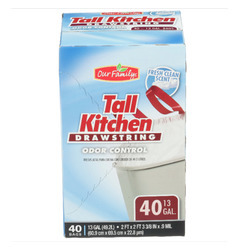 Tall Kitchen Trash Bags with Drawstring Fresh Scent 13gal 6/40ct