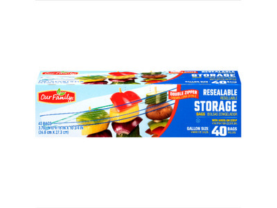 Resealable Storage Bags, Gallon 9/40ct