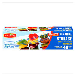 Resealable Storage Bags, Gallon 9/40ct