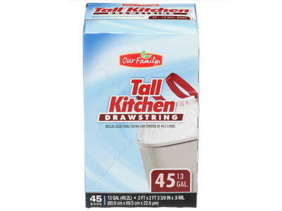 Tall Kitchen Trash Bags with Drawstring 13gal 6/45ct