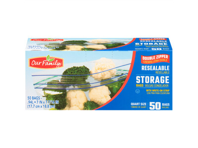 Resealable Storage Bags, Quart 9/50ct