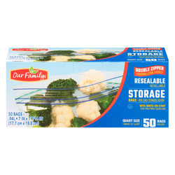 Resealable Storage Bags, Quart 9/50ct