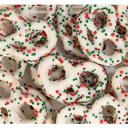 Yogurt Pretzels with Red & Green Nonpareils 15lb