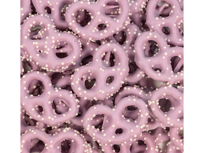 Blackberry Cobbler Yogurt Covered Pretzels with White Nonpareils 15lb
